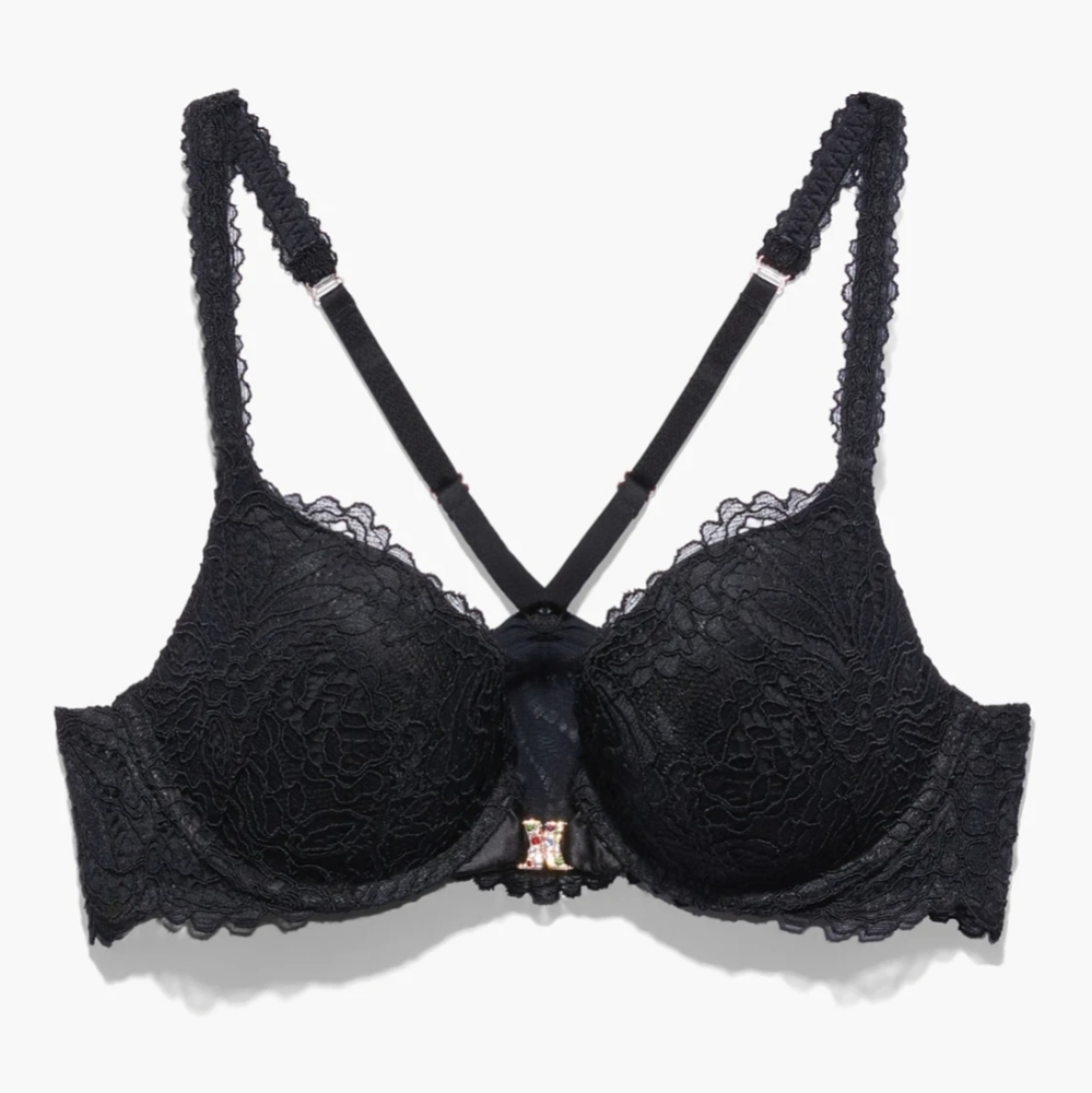 Savage X Fenty Romantic Corded Lace Front-Closure Push-Up Bra Black - Picture 3 of 17